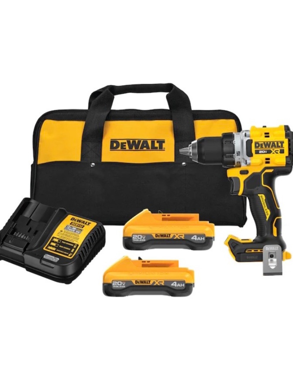 DEWALT 20V Cordless Drill Kit with Dual 4Ah Batteries - Yellow/Black